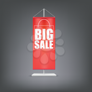 Big sale. Vertical red flag at the pillar. Advertising for your business events.