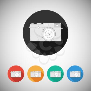 Film camera icon on round background with long shadow, vector for your design
