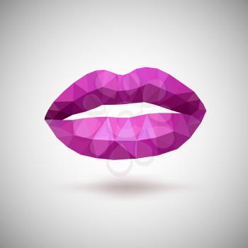 Pink lips made of triangles. . Vector geometric illustration