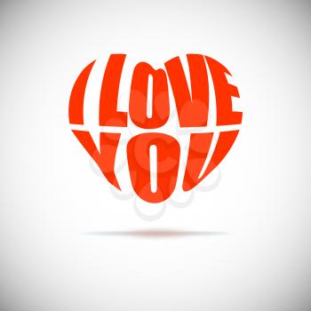 Heart formed from I love you text. Vector stylized heart with love message.