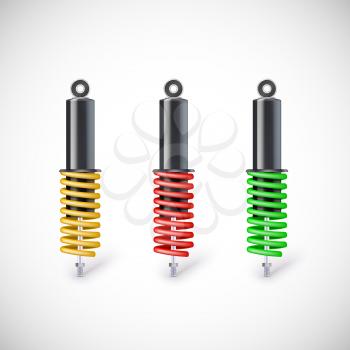 Car shock absorber and spring. Vector icon, isolated on white background