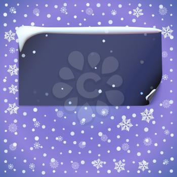 Winter background with snow-flake, dark banner and snowdrift on top. Editable vector for your design