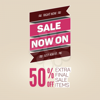 Vintage sale vector template with discount percentage. Sale now on banner