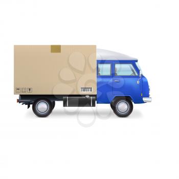Blue delivery commercial van Isolated on white background.