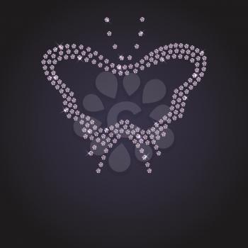 Vector diamond butterfly made with shiny diamonds. Isolated on the black background. Vector illustration. 