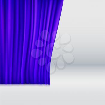 Background with blue velvet curtain. Vector illustration.