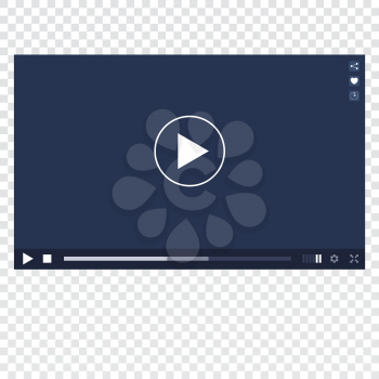 Vector video player interface template. Video player mockup on transparent background.  