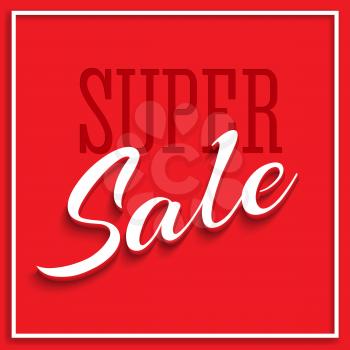 Sale Poster with Frame and Shadow. Clearance super sale banner on red background. Sale and discounts template. Vector editable flyer, easy to change size