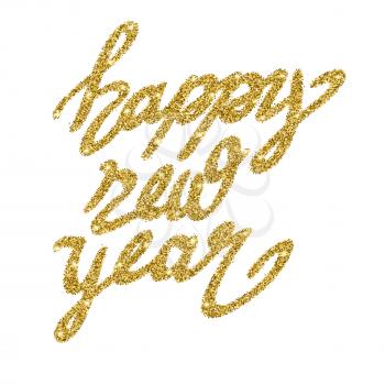 Happy New Year glitter lettering with stars and sparkles. Bright holiday vector greeting card, editable Illustration.