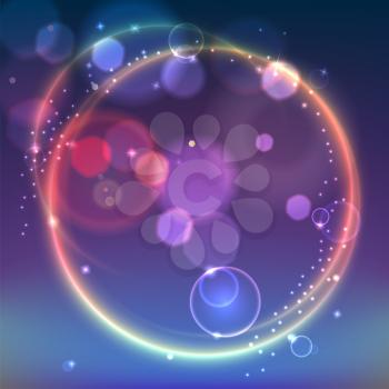 Abstract ring background with luminous swirling sparkle. Glowing spiral. Shine round frame with circles light effect on bright background with bokeh effect.