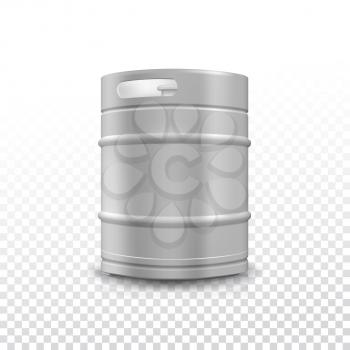 Metal beer keg with grained and shadow on transparent background, vector illustration.