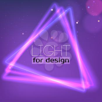Abstract Neon triangle. Background with luminous swirling sparkle. Glowing triangle.. Shine triangle frame tunnel with light  effect. Cover for your presentation and design with space for your message
