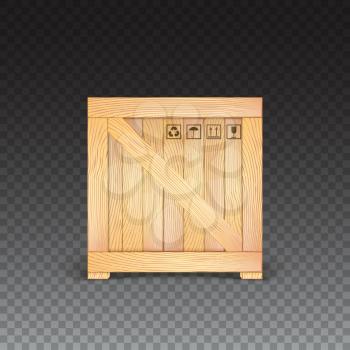 Wooden box isolated on transparent background. Three-dimensional illustration, icon.