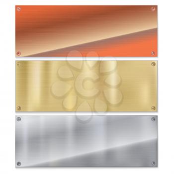 Shiny brushed metal plate banners on white background Stainless steel background, vector illustration for you