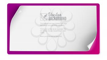 Banner, background for advertising and announcements. Blank sheet of paper with curled corners isolated on colored background. Horizontal banner, paper template with bend corners, 3D illustration.