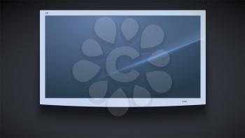 Flat smart TV icon, LED TV hanging, isolated on the dark background. Widescreen monitor, light TV screen, template of graphic, 3D illustration