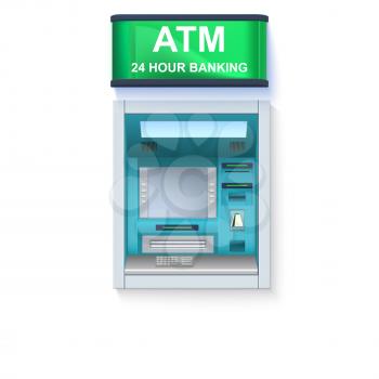 Bank Cash Machine. ATM - Automated teller machine with blank screen and carefully drawn details on white backdrop. Template for flyers, cover, presentation or poster.