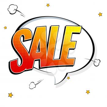 Sale pop art splash background, explosion in comics book style. Advertising signboard, price reduction, sale with halftone dots, cloud beams on white backdrop. Vector template for ad, covers, posters.