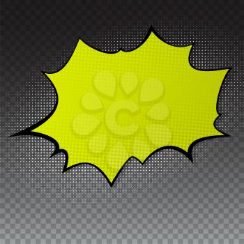 Pop art splash background, explosion in comics book style, blank layout template with halftone dots, cloud beams, dots pattern on transparent backdrop. Vector template for ad, covers, posters.