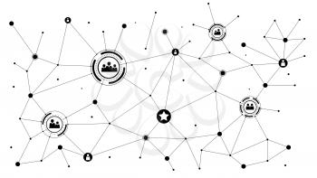 Concept of social media network. Network of icons. Communication technology in social network. Concept of communication for interactive interaction. 3D vector illustration isolated on white