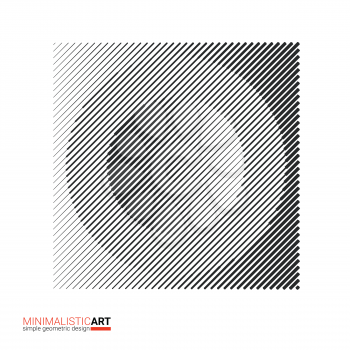 Art of modern minimalistic design. Halftone geometric pattern for logo, cover. Simple black and white shape, modernism style. Circle with square frame isolated on white background vector illustration