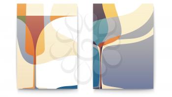 Retro design templates for restaurant menu card with silhouette wine glass. Abstract backgrounds for Cafe menu. Set of cards for corporate identity, flyer or cover, 3D illustration.