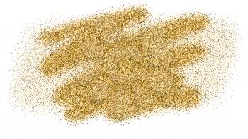 Luxury gold sparkle glitter texture, isolated on white. Bold brush strokes with texture of dust. Golden explosion of particles for vip exclusive certificate, luxury gift, voucher. 3D illustration.