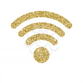 Wi-Fi icon with glitter effect, isolated on white background. Outline icon of wifi, vector pictogram. Symbol from golden particles dust.