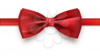 Realistic red bow tie, vector illustration, isolated on white background. Elegant silk neck bow.