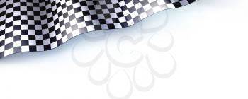 Car race or motorsport rally flag on white. Checkered flag for car or motorsport rally. Three dimensional vector illustration for races, competitions, lotto, bookmakers office, promotion of rates.