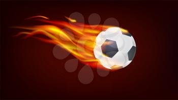 Soccer, European football ball on fire. Resizable vector 3D illustration for your, ready for print design