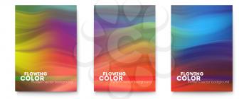 Set of posters with flowing pattern. Abstract stream of colorful liquid shape. Modern background with gradient stripes. Flow of color ink. Vector illustration EPS10