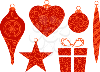 Five festive elements isolated on white background. Ornate objects for your Christmas design. EPS 8.