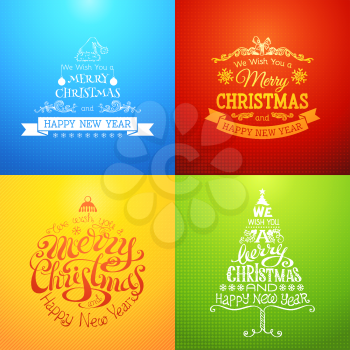 Set of four bright Christmas backgrounds with typography.