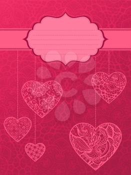 Various vintage hearts isolated on pink background. Valentine's template. There is blank place for your text. EPS 8.
