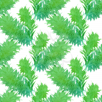 Watercolour branches of evergreen tree on white background. Vector illustration.