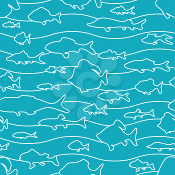 Various fish contours on blue background for your design.