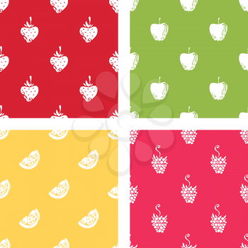Four duotone textures with strawberries, apples, oranges/lemons and raspberries.