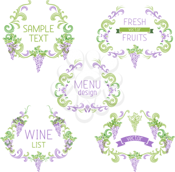 Decorative elements with text isolated on white background. Menu or wine list templates.