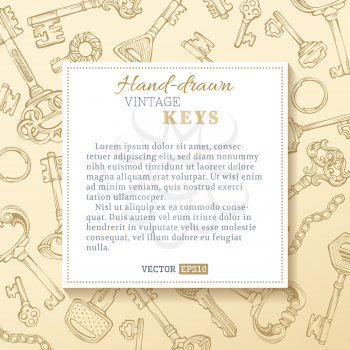Vintage keys on sepia background. There is place for your text in the center. 
