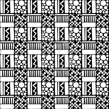 Black and white background. Various geometric elements. 