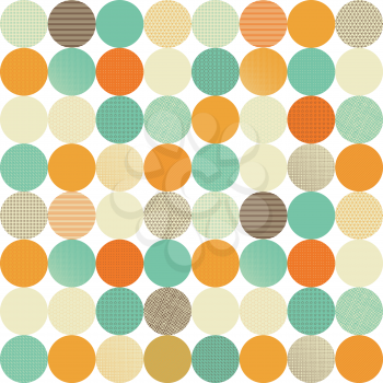 Circles with various texture on white background in retro style.