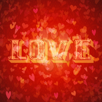 Hand-drawn text on bright red background of hearts. There is place for your text. 