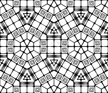 Black and white backdrop. Geometric squares and hexagons. 