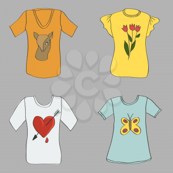hand drawing women T-shirts with print - vector illustration. eps 8