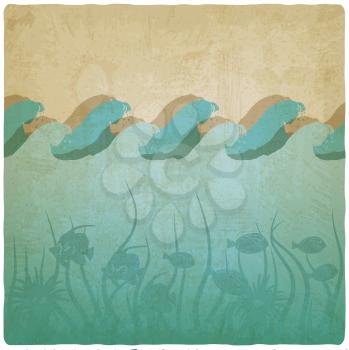 Vintage underwater background - vector illustration