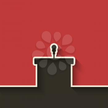 podium with microphone  red background - vector illustration. eps 10