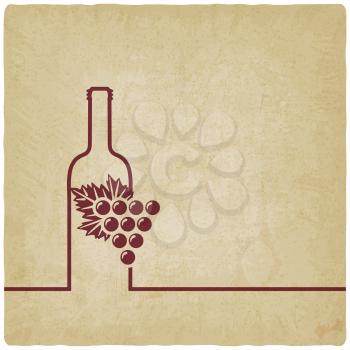wine menu with bottle and grapes old background - vector illustration. eps 10
