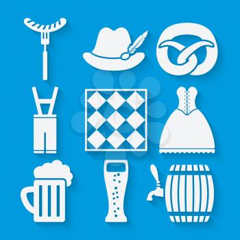 Oktoberfest beer festival icons set in white and blue colors. vector illustration - eps 10