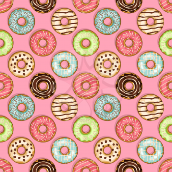 donuts seamless pattern on pink background. vector illustration - eps 8